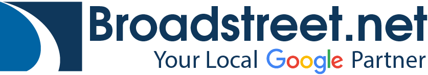 Broasdstreet logo - A square box with a white road curving towards the left with different shades of blue on each side - BroadStreet.net Your Local Google Partner